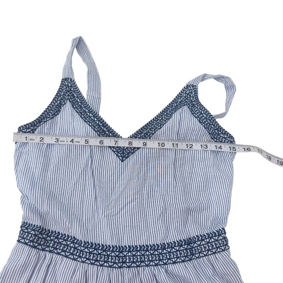 Japna Striped Blue & White Romper With Embroidered Trim - Womens Medium - Picture 5 of 10